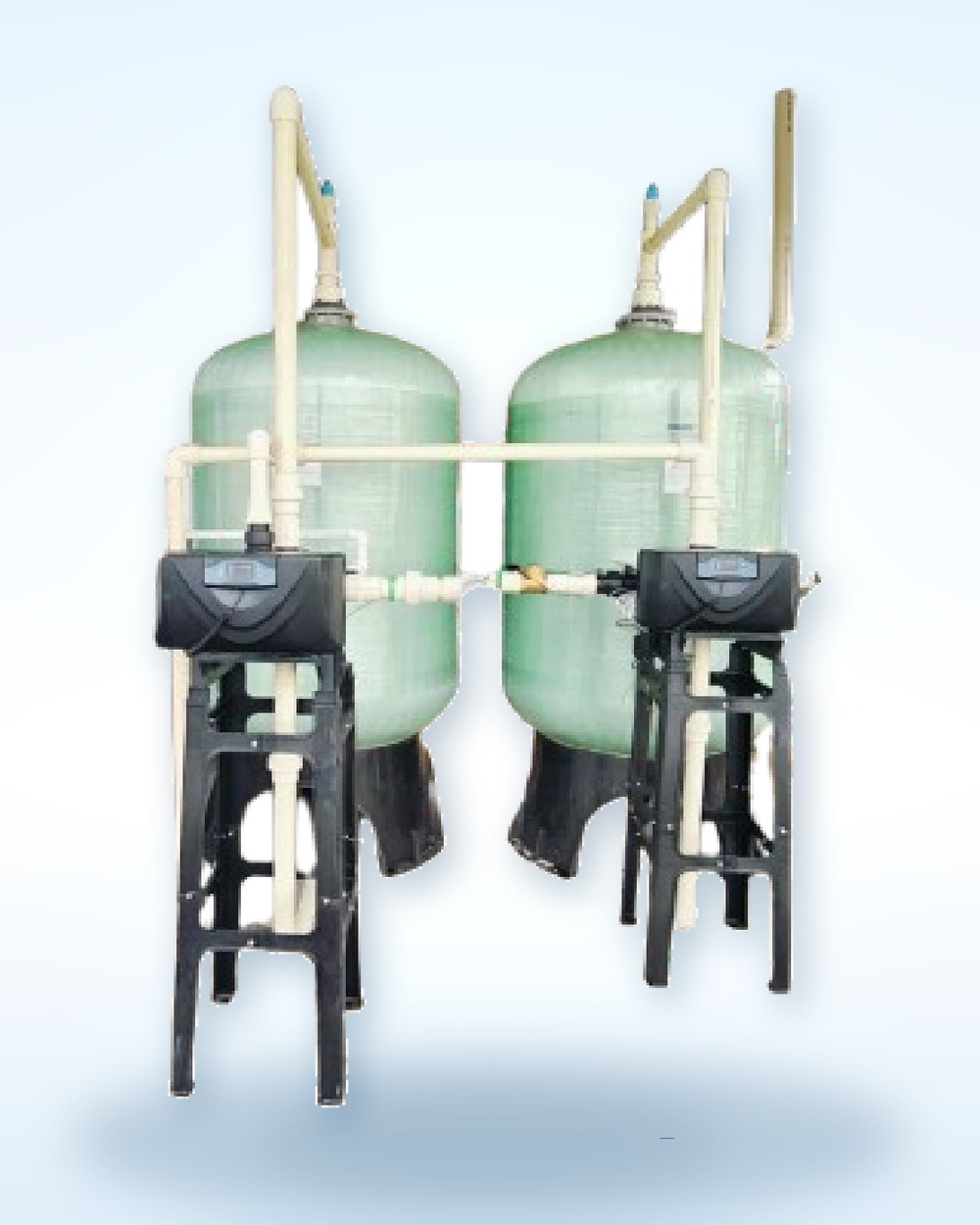 Commercial twin FRP vessel water softener plant with automatic control valves