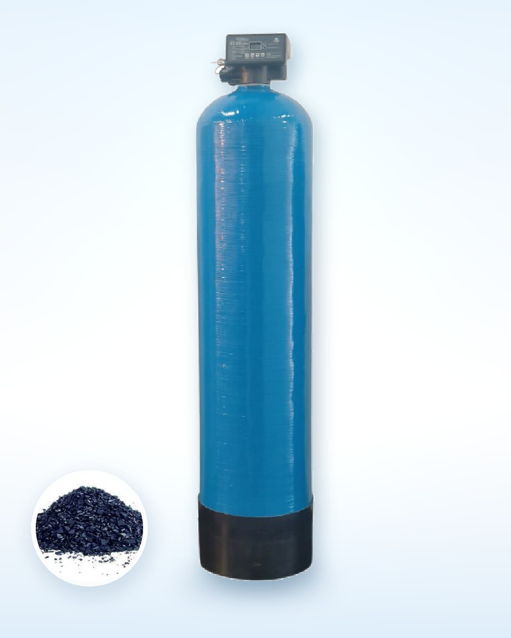 Automatic activated carbon filter for removing odour, taste, colour and organic chemicals